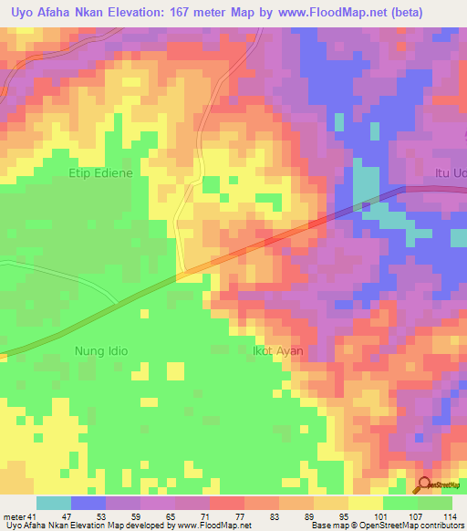 Uyo Afaha Nkan,Nigeria Elevation Map