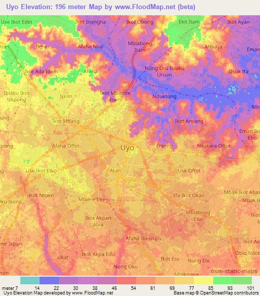 Uyo,Nigeria Elevation Map
