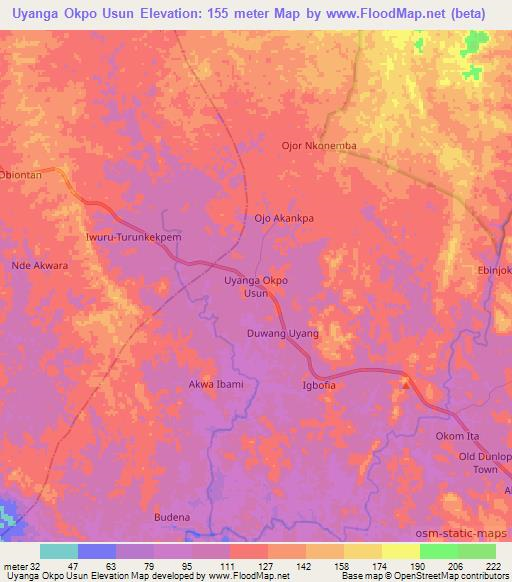 Uyanga Okpo Usun,Nigeria Elevation Map