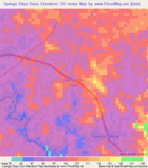 Uyanga Okpo Usun,Nigeria Elevation Map