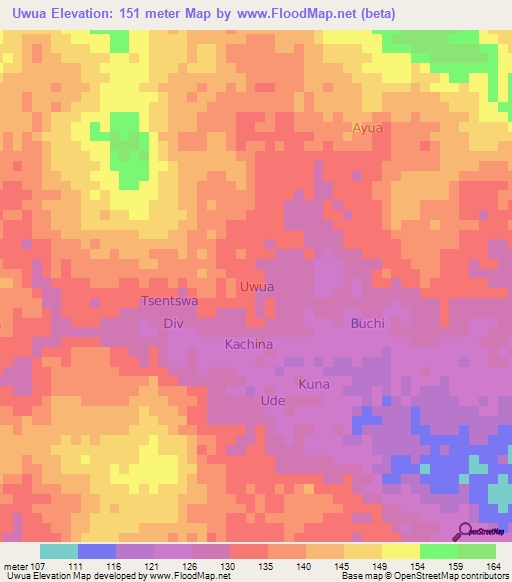 Uwua,Nigeria Elevation Map