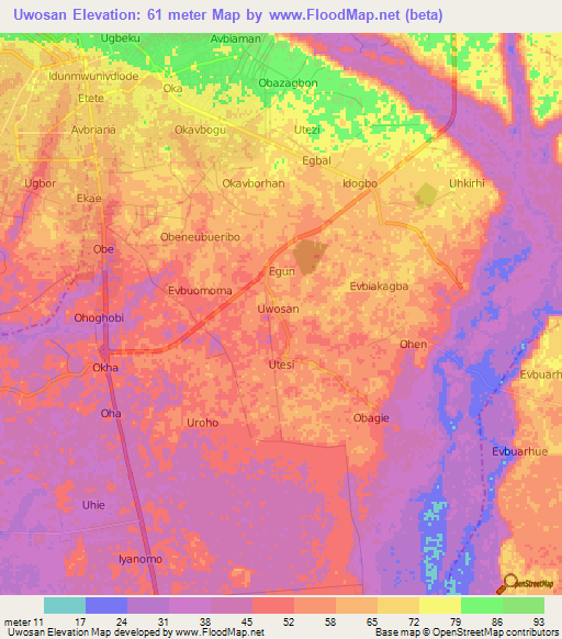 Uwosan,Nigeria Elevation Map