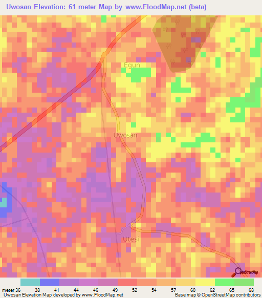 Uwosan,Nigeria Elevation Map