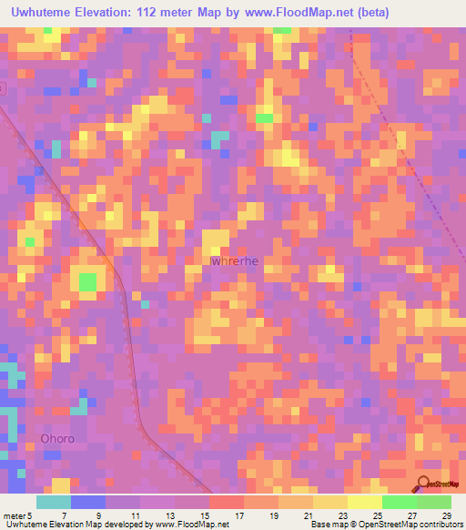 Uwhuteme,Nigeria Elevation Map