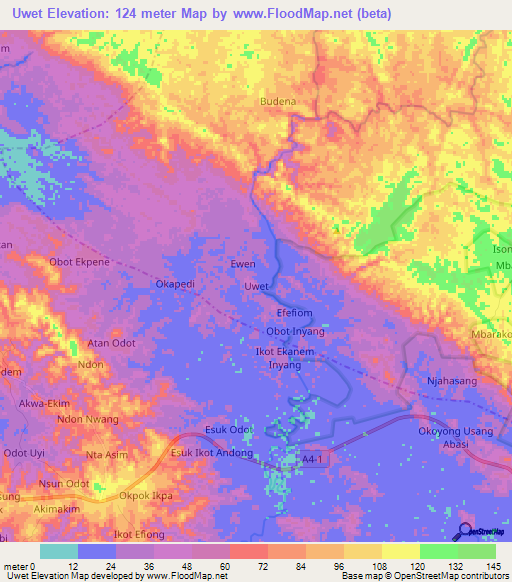 Uwet,Nigeria Elevation Map