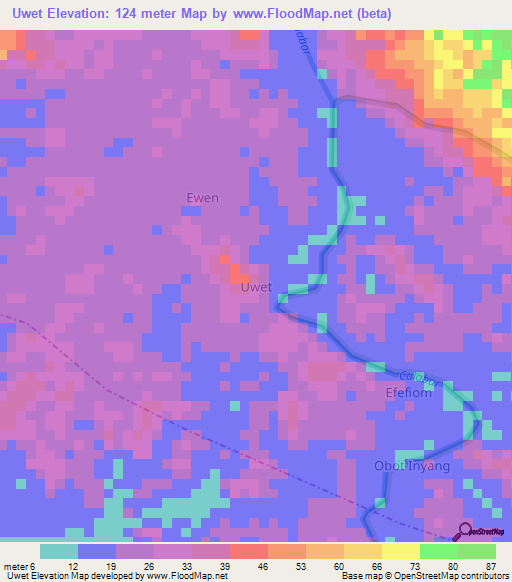 Uwet,Nigeria Elevation Map