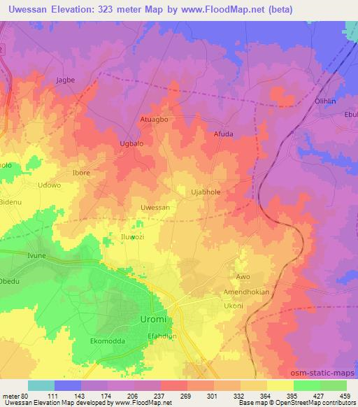 Uwessan,Nigeria Elevation Map