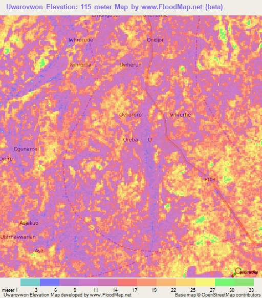 Uwarovwon,Nigeria Elevation Map