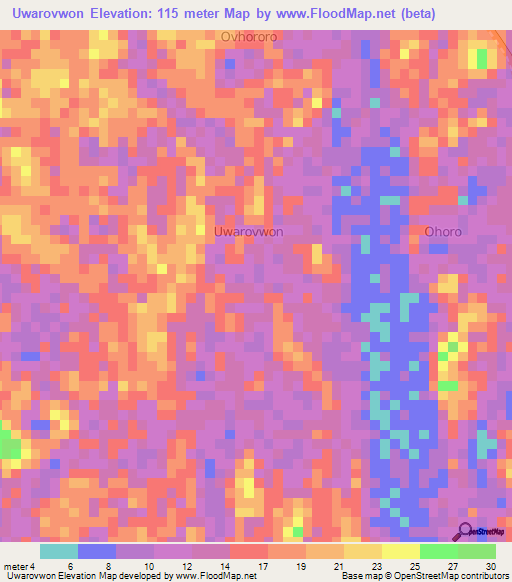 Uwarovwon,Nigeria Elevation Map