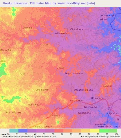 Uwaka,Nigeria Elevation Map