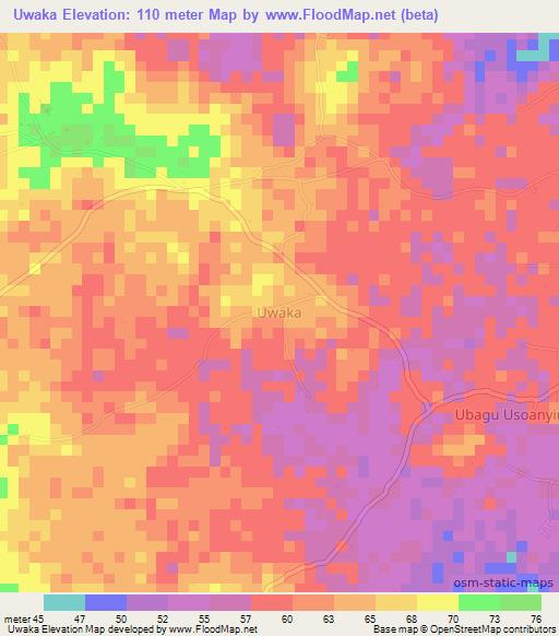 Uwaka,Nigeria Elevation Map