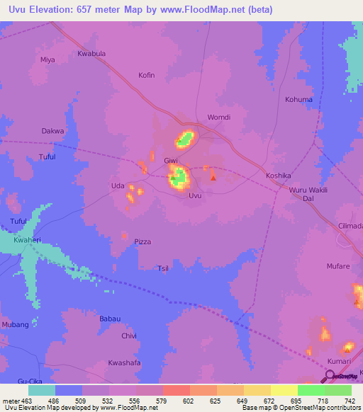 Uvu,Nigeria Elevation Map