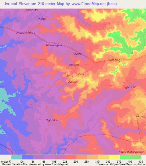 Uvruani,Nigeria Elevation Map
