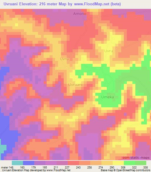 Uvruani,Nigeria Elevation Map