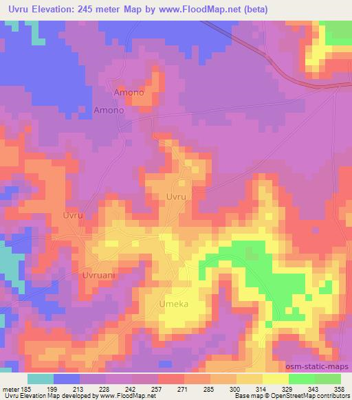 Uvru,Nigeria Elevation Map