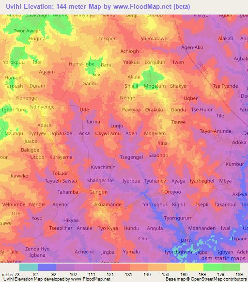 Uvihi,Nigeria Elevation Map