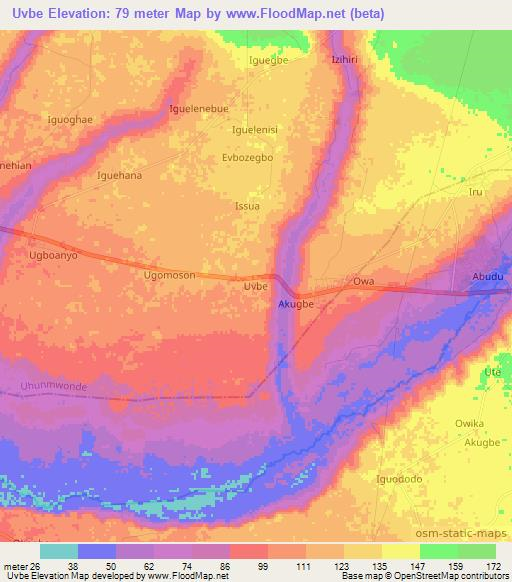 Uvbe,Nigeria Elevation Map