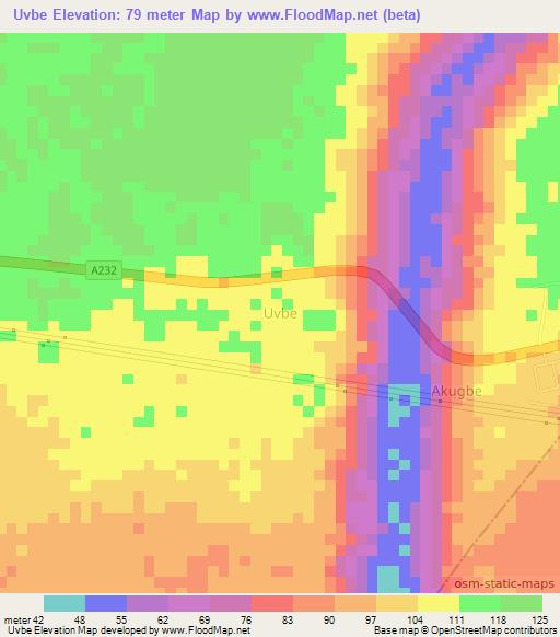 Uvbe,Nigeria Elevation Map