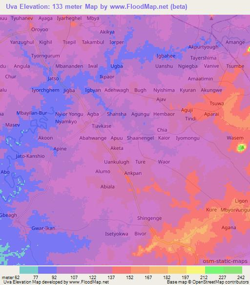 Uva,Nigeria Elevation Map