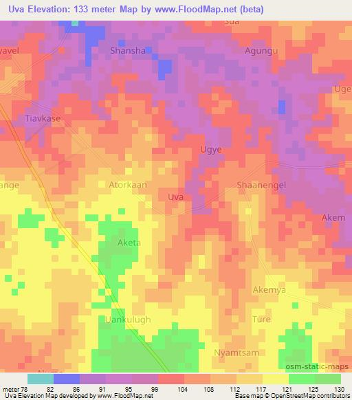 Uva,Nigeria Elevation Map