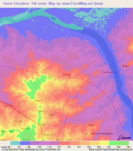 Uuma,Nigeria Elevation Map