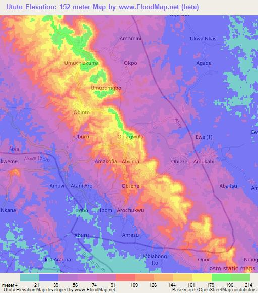 Ututu,Nigeria Elevation Map