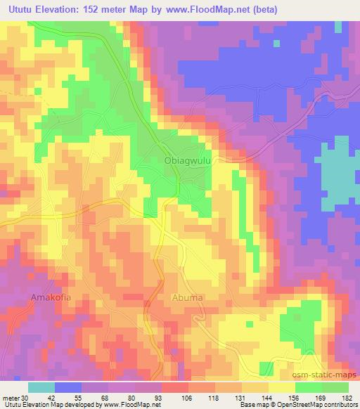 Ututu,Nigeria Elevation Map