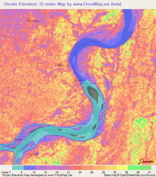 Otuoku,Nigeria Elevation Map