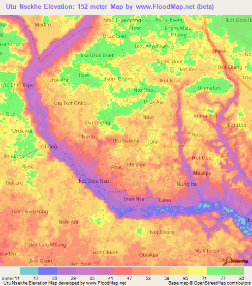 Utu Nsekhe,Nigeria Elevation Map