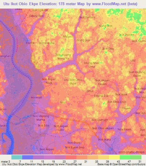 Utu Ikot Obio Ekpe,Nigeria Elevation Map