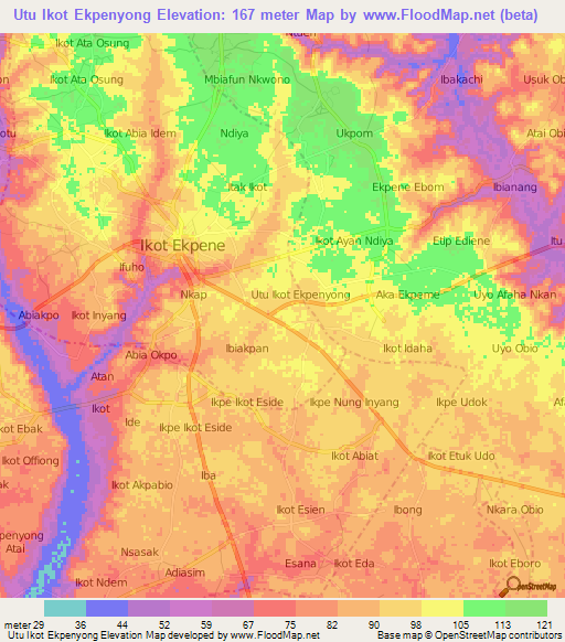 Utu Ikot Ekpenyong,Nigeria Elevation Map