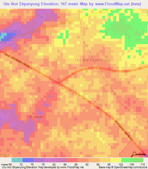 Utu Ikot Ekpenyong,Nigeria Elevation Map