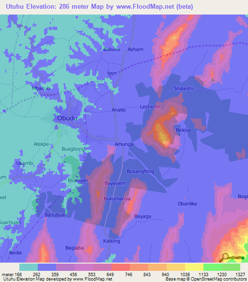 Utuhu,Nigeria Elevation Map