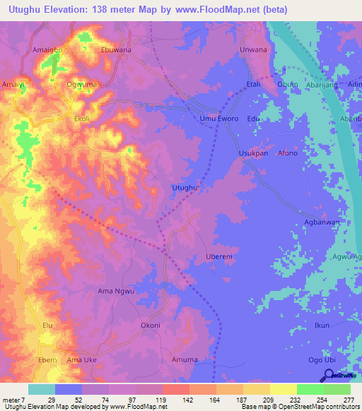 Utughu,Nigeria Elevation Map