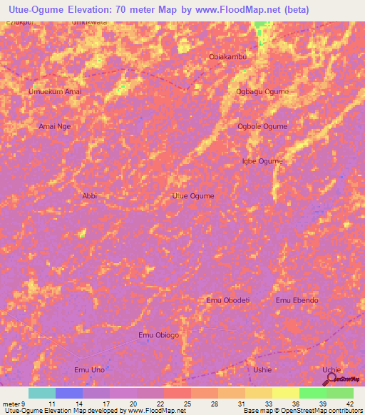 Utue-Ogume,Nigeria Elevation Map