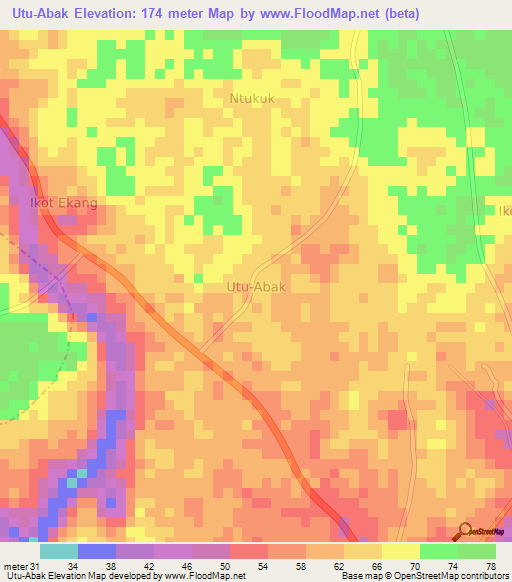 Utu-Abak,Nigeria Elevation Map