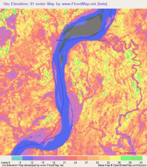 Utu,Nigeria Elevation Map