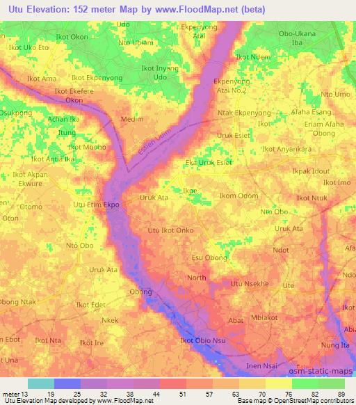 Utu,Nigeria Elevation Map