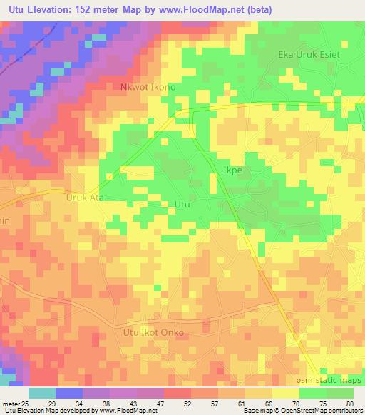 Utu,Nigeria Elevation Map