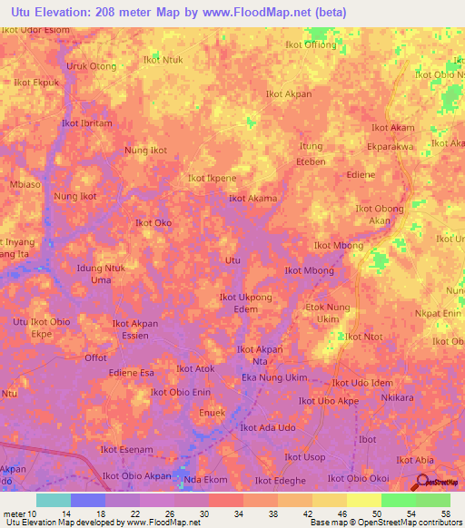 Utu,Nigeria Elevation Map