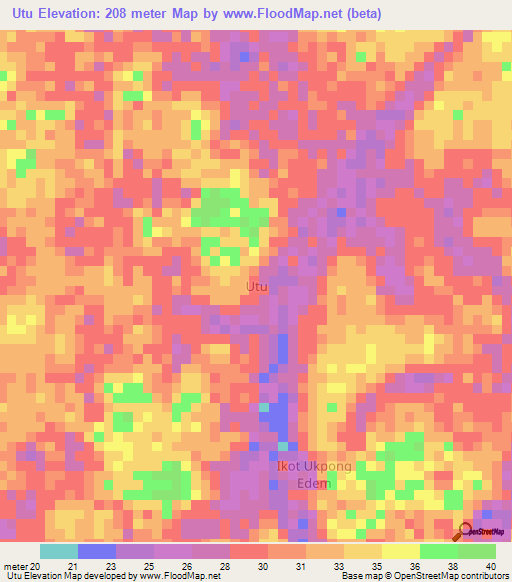 Utu,Nigeria Elevation Map