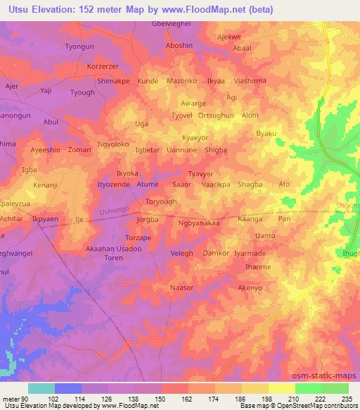 Utsu,Nigeria Elevation Map