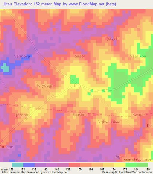 Utsu,Nigeria Elevation Map