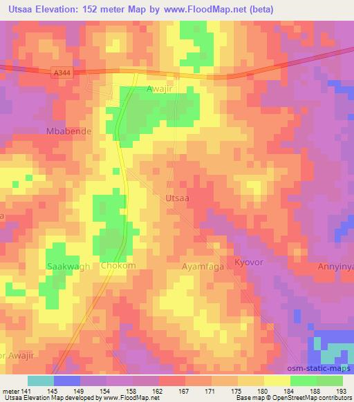Utsaa,Nigeria Elevation Map
