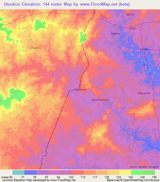 Utunkon,Nigeria Elevation Map