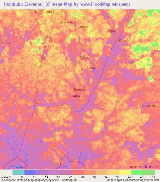 Utonbubu,Nigeria Elevation Map