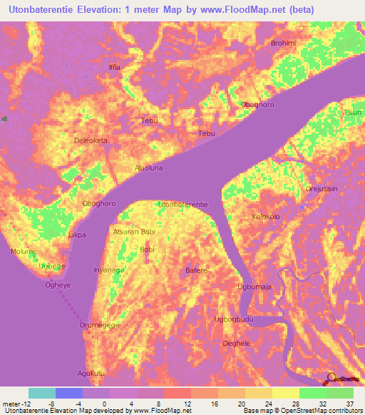 Utonbaterentie,Nigeria Elevation Map