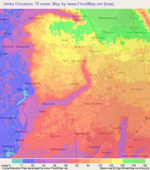 Utoka,Nigeria Elevation Map