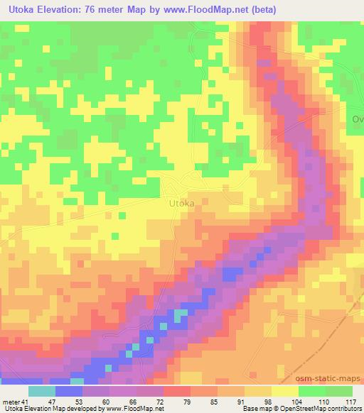 Utoka,Nigeria Elevation Map