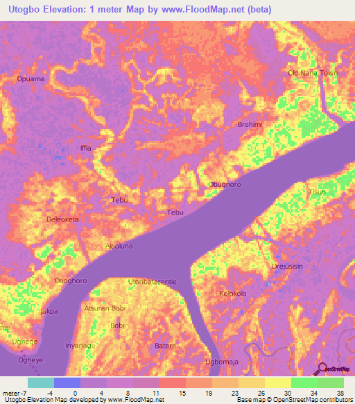 Utogbo,Nigeria Elevation Map